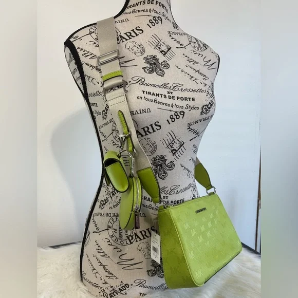 Michael Kors Lime Green Crossbody Bag Trio Jet Set Travel - Picture 3 of 16